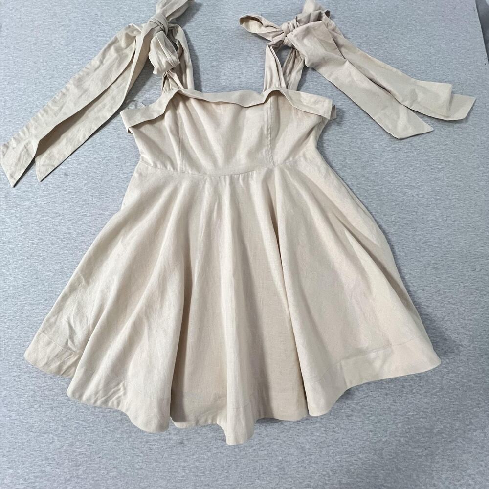Mable Dress Womens Large Beige Linen Blend Bow Strap Fit Flare Lined Casual - Picture 7 of 12